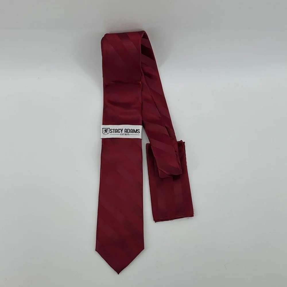 Stacy Adams Rich Burgundy and Red‎ Striped Satin Tie and Pocket Square